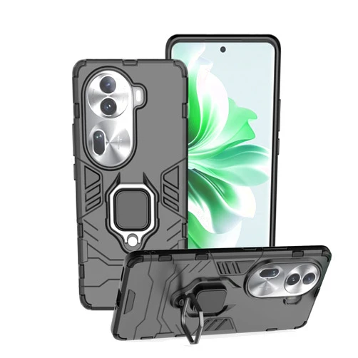 WRTBS Phone Case for Oppo Reno 11 Pro 5G Case Heavy Duty Dual Layer Military Grade Shockproof Protective Cover with Magnetic Ring Kickstand - Black