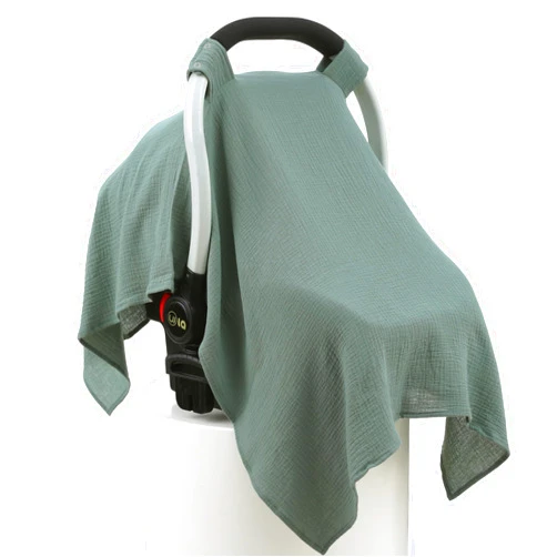 Seejoy 100% Muslin Cotton Car Seat Cover Baby, Carseat Canopy Cover, Universal Fit Stroller Covers for Boys and Girls (Roman Green)