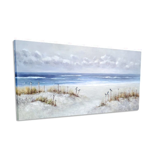 Yihui Arts Beach Canvas Wall Art with Textured Beautiful Ocean Paintings Modern Abstract Coastal Artwork with Bird Picturs for Living Room Bedroom Kitchen Decor