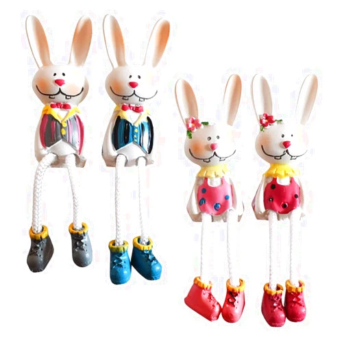 ABOOFAN 4pcs Easter Bunny Shelf Sitters with Dangling Legs, Easter Bunny Figurines Rabbit Shelf Sitters Statue Easter Sculpture Easter Decoration for Window Home Decor