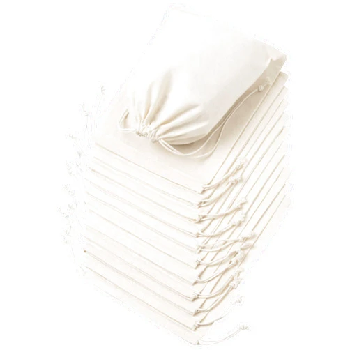 DR 100 Percent Cotton Muslin Drawstring Bags 12-Pack For Storage Pantry Gifts - Unbleached (8 x 10 inch, Beige)