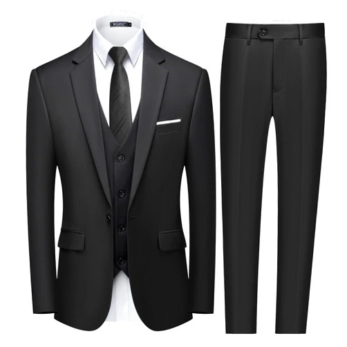 WULFUL Men's Slim Fit 3 Piece Suit, One Button Solid Blazer Business Party Jacket Vest Pants Set
