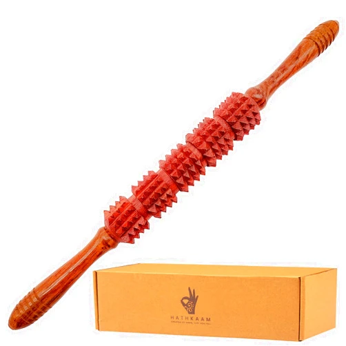HATHKAAM 14” Wooden Massage Roller Stick | Rosewood Fascia Massage Roller for Lymphatic Drainage | Wood Therapy Massage Tools for Body Shaping & Sculpting | Maderoterapia Kit for Cellulite Reduction