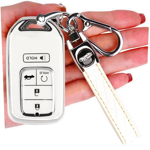 TECARATE for Honda Key Fob Cover - Soft TPU Key Fob Case Shell Cover Holder for Honda Accord Civic CRV Pilot Odyssey Smart Key Keyless Remote Key Fob Cover for Honda White