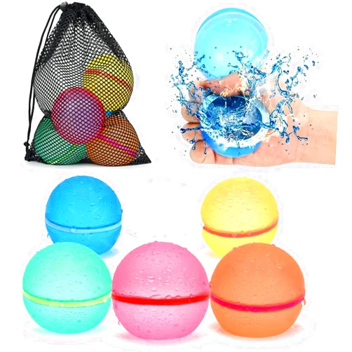 98K Reusable Water Balloons 6Pcs with Mesh Bag, Self Sealing Silicone Ball Latex-Free, No Clean Hassle, Easy to Fill, Summer Water Toys Swimming Pool Beach Park Yard Outdoor Games Party Supplies