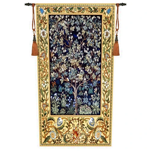 Aubelin Tapestry Long Blue William Morris Tree of Life Fine Art Tapestry Wall Hanging Size 63