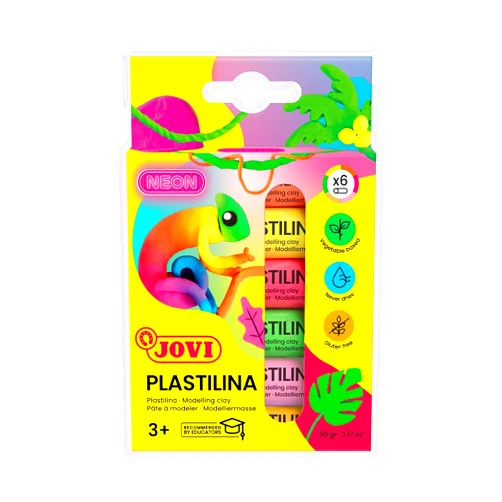 Jovi Plastilina Reusable and Non-Drying Modeling Clay; Neon Colors, 0.50 Oz. Bars, Set of 6, Perfect for Arts and Crafts Projects