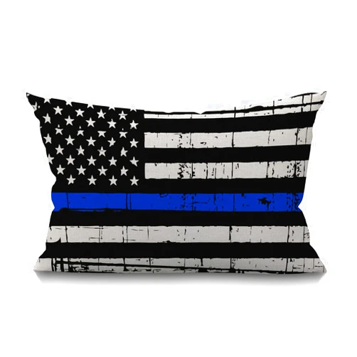 Smooffly Throw Pillow Cover Vintage Weathered Thin Blue Line US Flag Law Enforcement Waist Lumbar Cotton Linen Throw Pillow case Cushion Cover for Sofa Home Decorative Oblong 12x20 Inches