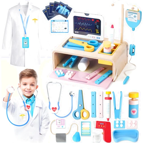 Atoylink Wooden Doctor Kit for Toddlers Kids 3-5, 23PCS Pretend Play Medical Toys with Doctor Costume, Doctor Pretend Play Toys, Birthday Toys for Toddlers Kids Girls Boys 3-5-7