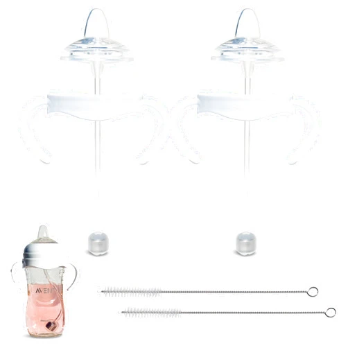 BelBeyo Sippy Cup Conversion Kit for Philips Avent Natural Baby Bottles 2-Count Food Grade Silicone Spout Nipples, All Silicone Weighted Straw, Bottle Handles, Cleaning Brush, BPA-Free 4+ months (Sippy Spout)