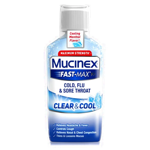 Mucinex Fast-Max Clear & Cool Cold, Flu, Sore Throat Liquid, 6oz