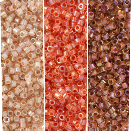 Miyuki Delica Seed Beads Bundle: Size 11/0, Beige Inside Color Lined Palette Collection DB1731, DB1732, DB1733