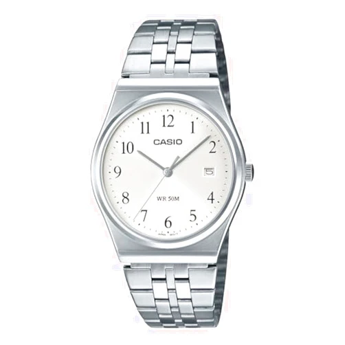 Casio MTP-B145D-7BV Men's Vintage Stainless Steel Easy Reader White Dial 3-Hand Analog Watch