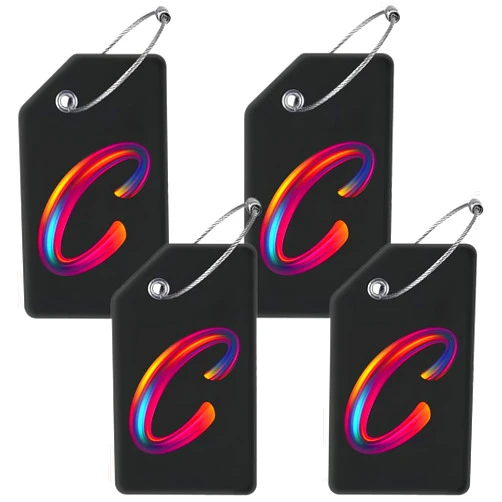 Yoiilifee 4 Pack Initial Luggage Tag for Suitcase, Colored Letter Silicone Bag Tags Identifiers Privacy Cover ID Label with Durable Steel Loop for Women Men Kids Girls Travel, Letter C