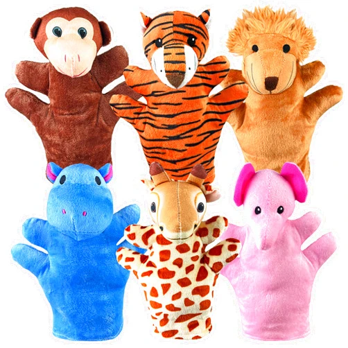 XIPEGPA 6 PCS Hand Puppets Set Animal Plush Puppet Elephant Tiger Giraffe Monkey Lion Hippo for Storytelling Playing Teaching Shows Playtime Schools Birthday Party Favor Supplies