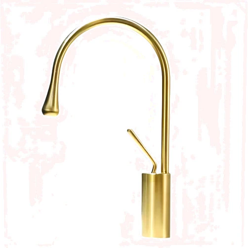 PRANOHD Vessel Sinks Faucets, Luxury Modern Extra Tall Single 1 Hole, Bathroom Lavatory Restroom Kitchen Commercial Wet Bar Basin Bowl Vanity, Droplet Brass Copper Rinse Touch on Parts, Brushed Gold