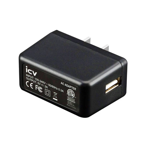 icv USB Wall Charger – 5V 2A AC Power Adapter with US Plug for Phone, Tablet and Other Related USB Powered Devices Small and Lightweight – Designed for Safety