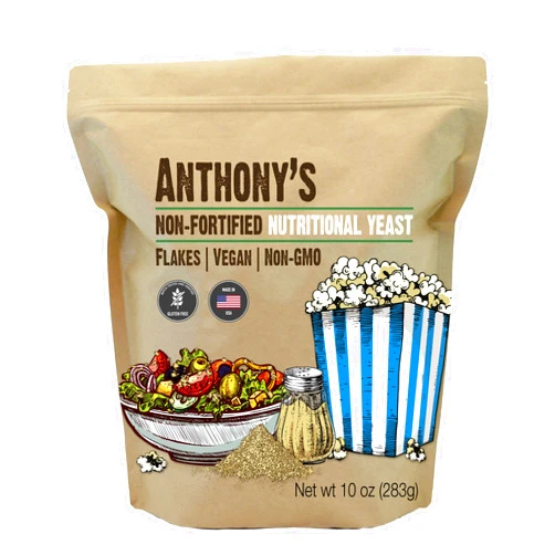 Anthony's Premium Nutritional Yeast Flakes, 10 oz, Non Fortified, Batch Tested Gluten Free, Non GMO