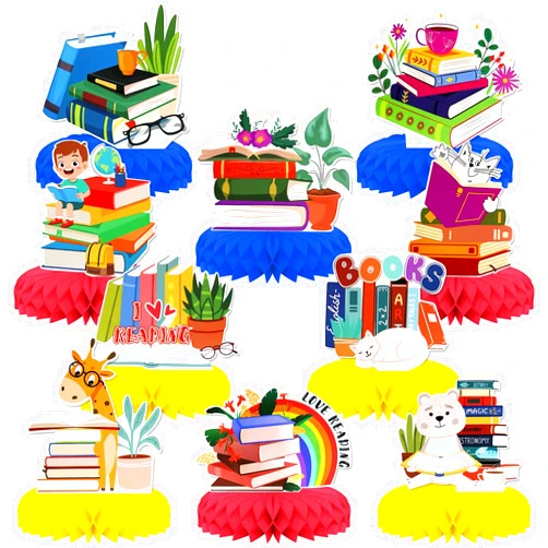 KSKSPE Book Theme Party Decorations,10 PCS KSKSPE Book Centerpieces for Tables Honeycomb Centerpieces 3D Book Theme Party Decor Supplies Boys Girls
