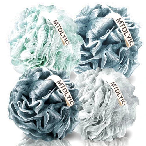 MTDLYICE Loofah Sponge, XXL Large Loofah 100g 4 Pack, Bath Sponge Soft Mesh Shower Loofah for Men, Body Scrub, Shower Pouf Bath Accessories, for Body Wash, Soap (Blue Gray)