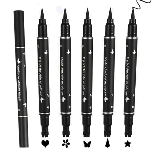 PERVALA 5Pcs Liquid Winged Eyeliner Stamp Pen Set, Dual-Ended Liquid Eyeliner for Perfect Wing Cat Eyes, Waterproof Smudge-Proof Stamp for All Eye Shapes (Star,Heart,Flower,Butterfly,Triangle)