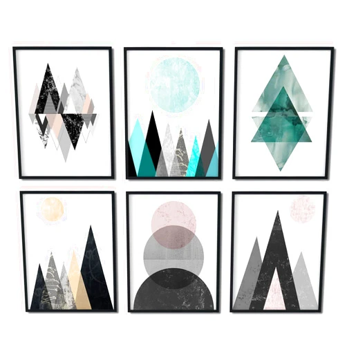 Huilida Black and white Abstract Boho Wall Art Print - for Modern Minimalist Home Decoration Set of 6 Pieces of UNFRAMED Watercolor Abstract Geometry Mountain Pictures Prints Decor for Living Room 8x10 inch
