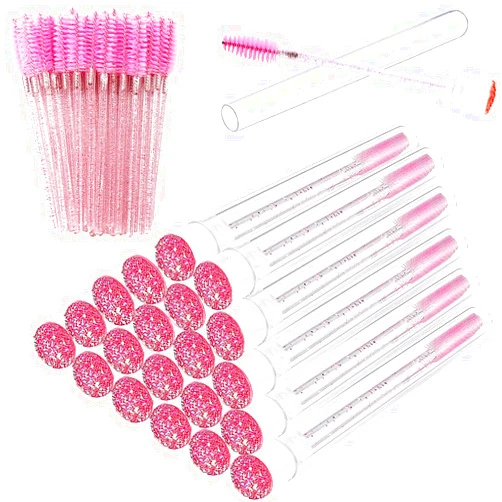 La Jolie Jasmin Mascara Wand Brushes Tubes Set-70 Pieces Disposable Eyelash Brushes Replacement with 20 Pieces Empty Container Tubes for Eyelash Extension Lash (Pink Diamond)