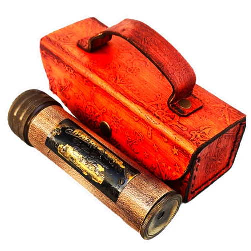 MSON Nautical Antique Gilbert & Sons Kaleidoscope With Leather Cover Box | Maritime Nautical Kaleidoscope | Vintage Look Antique Finish Kaleidoscope For Kids Friends Family Children 3D Mirror Lens