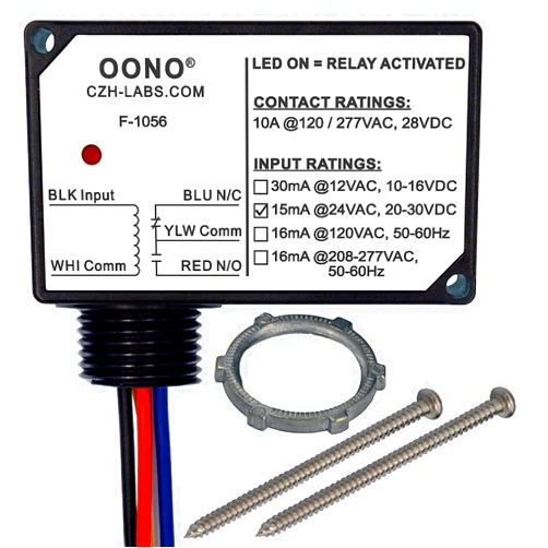 OONO SPDT 10Amp Power Relay Module, Plastic Enclosure and Pre-Wired (AC/DC 24V)