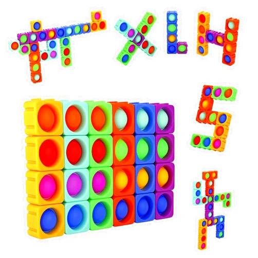 Edunicysh Pop Its Fidget Toys Girl Boy Creative DIY Fidget Building Block Toy Set 24Pcs Dimple Fidget Packs for Kids Anxiety Stress Relief Sensory Toys for Autistic Children ADHD Toddler Educational Toy Gift