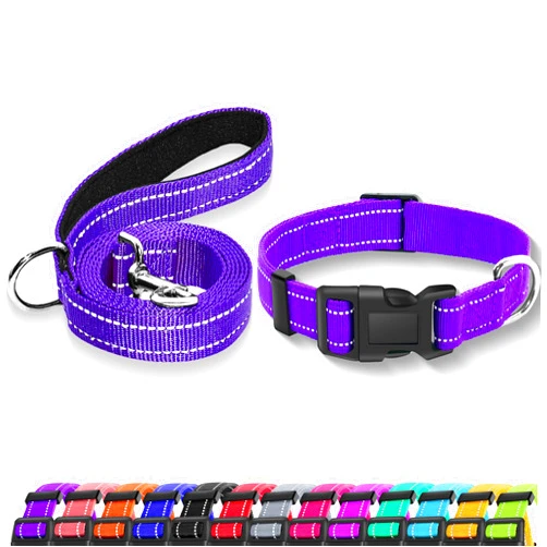 Maiiu Reflective Dog Collar with Safety Locking Buckle, Adjustable Soft Breathable Nylon Collars for Small, Medium and Large Dogs(Collar+Leash S Width 3/4