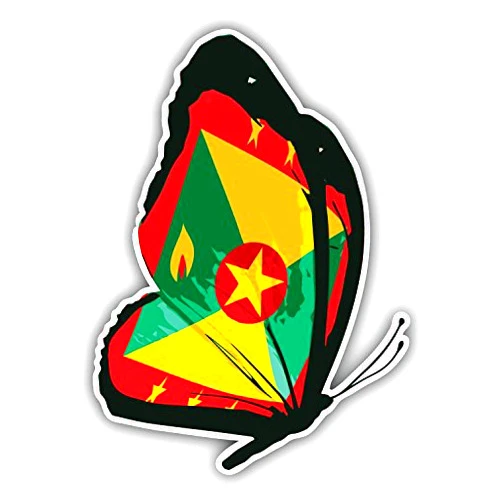 Novlandia1 Grenada Flag Butterfly Sticker | Car Bumper, Laptop, Water Bottle, Wall, Window Waterproof Vinyl Sticker Decal