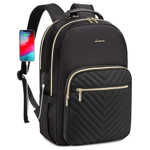 LOVEVOOK Backpack for Women, Fits 15.6 Inch Laptop Backpacks Purse with USB Port, Waterproof Travel Work Computer Bag, College School Student Backpack for Girls, Black