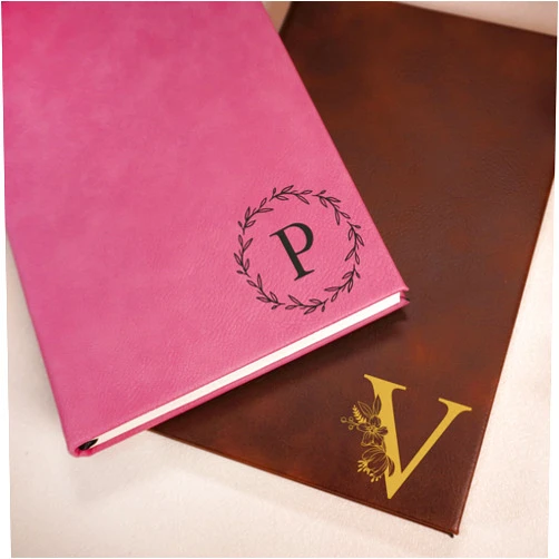 Handmade Personalized Vegan Leather Journal, Lined Notebook, 112 Pages, Monogram, Name, or Logo, 8.5 x 6 inches