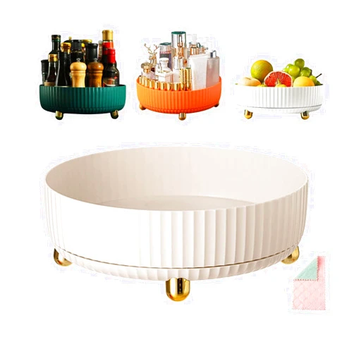 Haraketlt 2023 New Rotating Storage Rack, 360° Spinning Spice Rack Makeup Organizers, Lazy Susan Spice Storage Turntable Organizer for Cabinet Kitchen Countertop (11.02 * 11.02 * 3.94in, White)