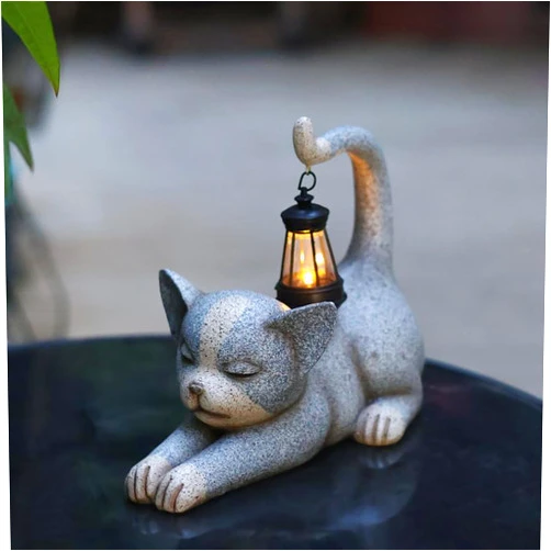 Glorine Solar Cat Statue Garden Decor,Cat Solar Lights,Solar LED Lights Ball Cat Decoration for Garden Yard Patio Lawn Balcony,Housewarming Gift for Garden Mom Grandma (Style 1,Art Deco)