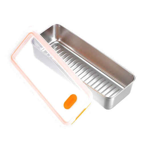 JUXYES Bacon Storage Container for Refrigerator, Stainless Steel Bacon Storage Box for Fridge with Transparent Lid, Airtight Bacon Storage Keeper, Deli Meat Saver Cuts Food Storage Organizer