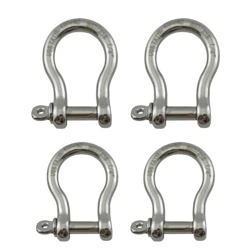 US Stainless 4 Pieces Stainless Steel 316 Forged Bow Shackle 1/4