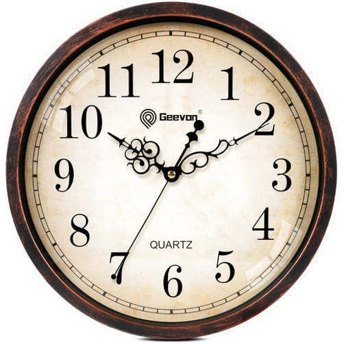 Geevon Retro Silent 12 Inch Wall Clock Non Ticking, Rustic Vintage Clock Quartz Decorative, Battery Operated Wall Clock for Kitchen/Office/Classroom/Bedroom/Living Room Decor