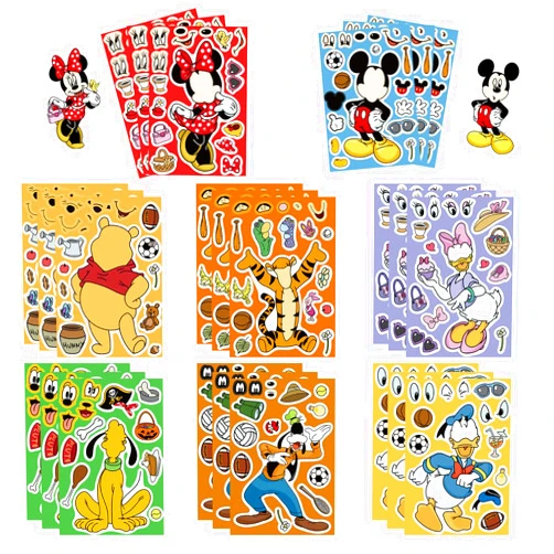 MAXSNOW 24 Sheets Make Your Own Stickers, Make Disney Mickey & Friends Cartoon Character, Make a Face Stickers, Classroom Rewards, Anime Themed Art Craft Party Supplies