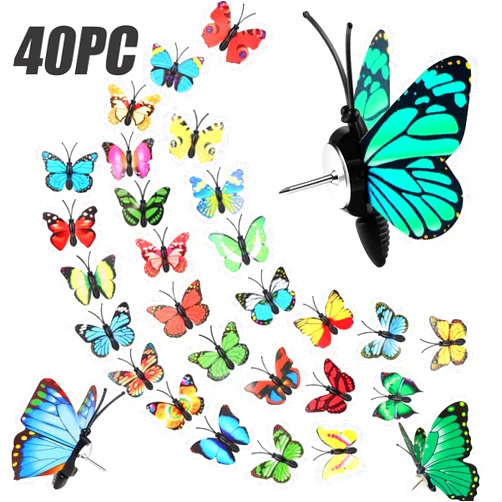 QEEGO 40 Packs Butterfly Thumb Tacks Decorative Push Pins Colorful Cute Pushpins for Photo Wall Cork Board Bulletin Board Home Wall Random Pattern Decorations