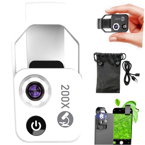 ZMPDJG 2025 New Nano Zoom 200x for iPhone, Nanozoom 200x for iPhone, 200x Pocket Microscope Camera, Zoom Lens for iPhone, Magnification Zoom with cpl Lens, More Stable and Clearer (White)