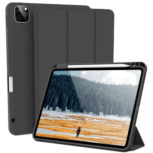 kenke Case for iPad Pro 11 Inch 4th/3rd/2nd Generation (2022/2021/2020) with Pencil Holder, Slim Trifold Smart Cover with Soft TPU Back, Support 2nd Gen Pencil Charging, Auto Sleep/Wake, Black