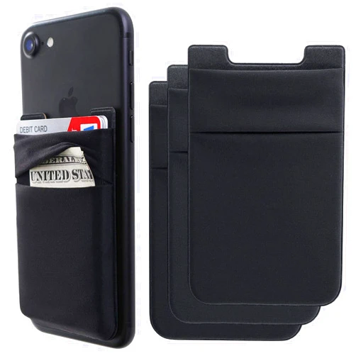 Hoblaze Phone Card Holder Stretchy Lycra Wallet Pocket Credit Card ID Case Pouch Sleeve Adhesive Sticker Compatible with iPhone Samsung Galaxy Android Smartphones - 3Pack Black