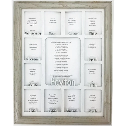 NORTHLAND FRAMES AND GIFTS, INC. Northland | School Years Picture Frame K-12 - Personalized with any Name - Spelled Out Grades - Light Gray Frame and White Mat
