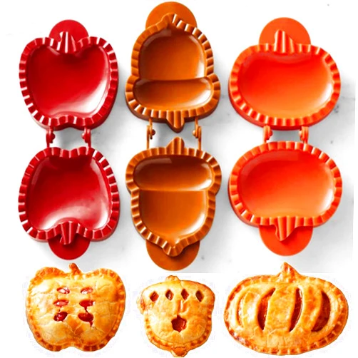 Jxueych 3 Pieces Dough Presser Pie Molds, Party Potluck Hand Pie Molds, Fall Apple Pumpkin and Acorn Shapes Mini Pocket Pie Maker