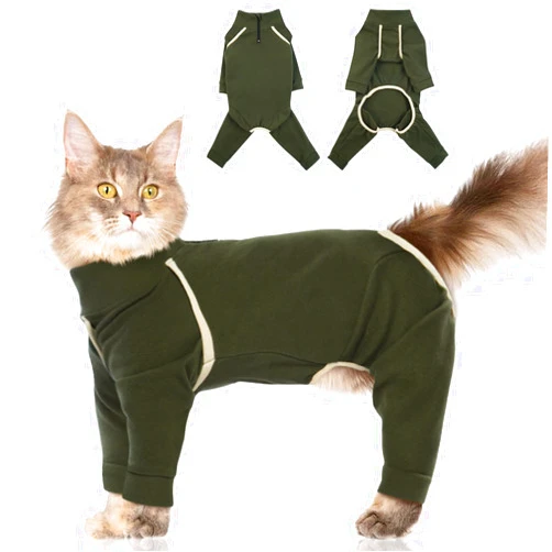 MORVIGIVE Sticky Hair Cat Clothes - Army Green, Large - Soft Hairless Cat Clothes, Cat Pajamas for Cats, Breathable Cat Surgery Recovery Suit for Abdominal Wounds or Skin Diseases, Maine Coon