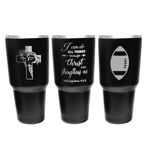 WZXHLJ Christian Football Scripture Philippians 4:13 Wine Tumbler,Religiou Jesus Cross Bible Verse Coffee Mugs,Catholic Cups 30 OZ