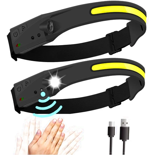 Infisu Headlamp Rechargeable 2PCS, 230° Wide Beam Head Lamp LED with Motion Sensor for Adults - Camping Accessories Gear, Waterproof Head Light Flashlight for Running, Repairing, Fishing, Cycling