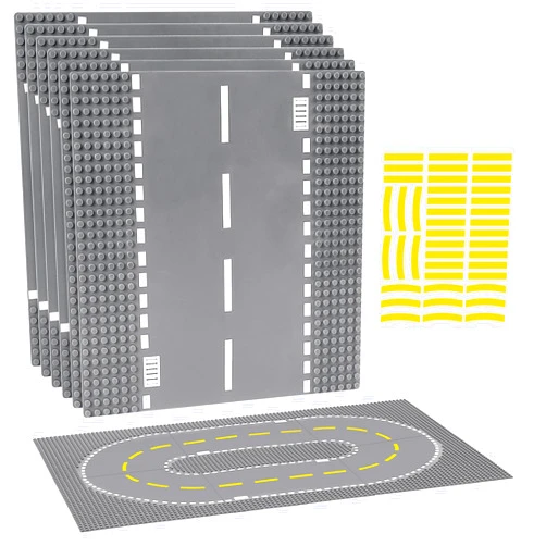 Pokiiulk 6 Pack Road Baseplates for Building, Compatible with Lego Classic Bricks, 10” x 10” Baseplates Fits for Lego Roads, Road Base Plates for City Sets (Attached DIY Stickers)